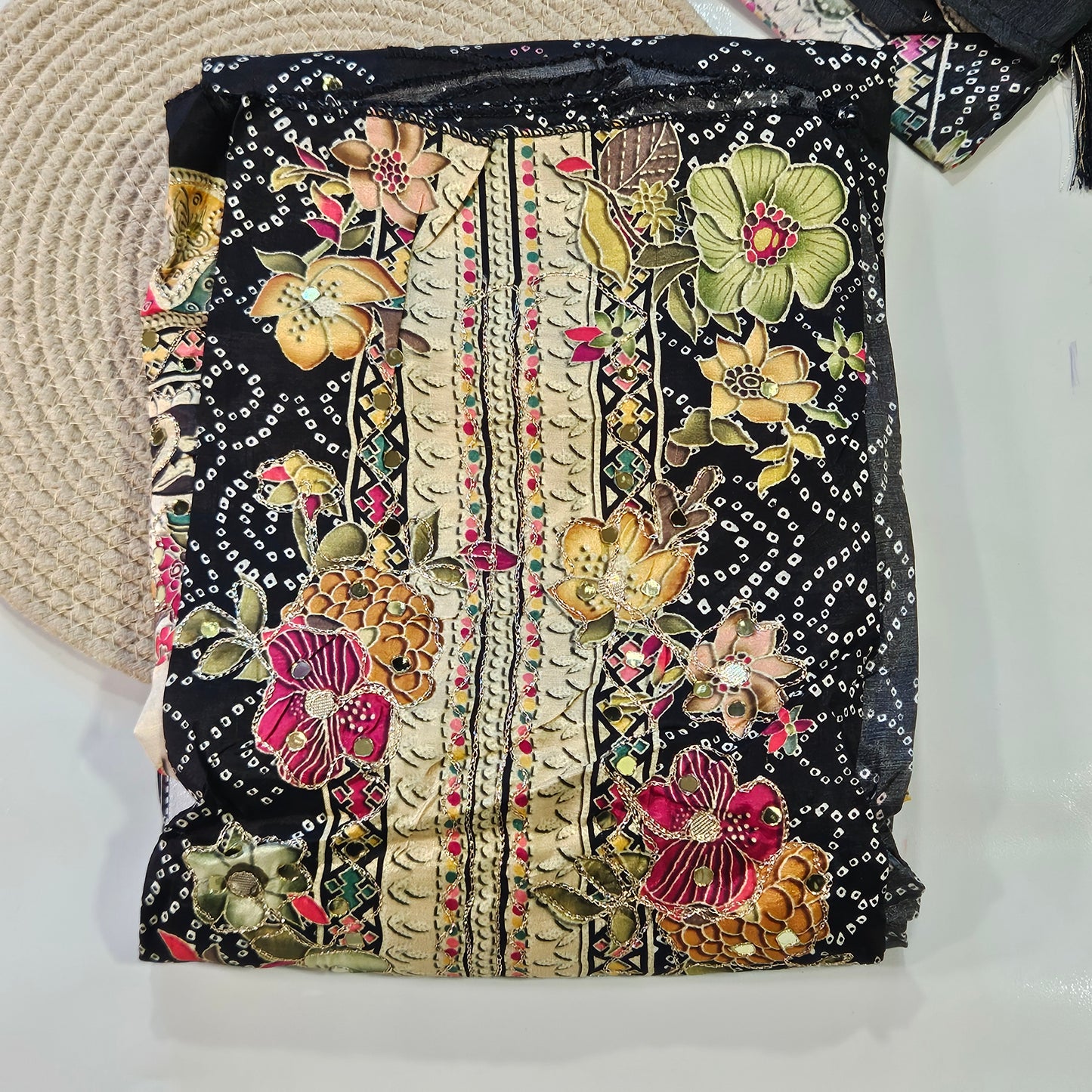 BLACK MUSLIN EMBROIDERY SUIT