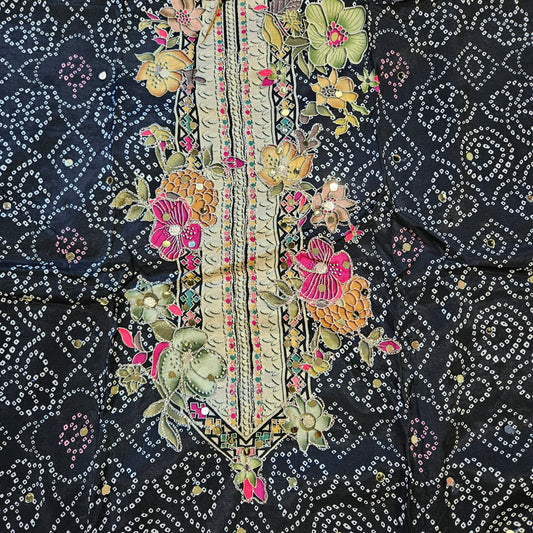 BLACK MUSLIN EMBROIDERY SUIT