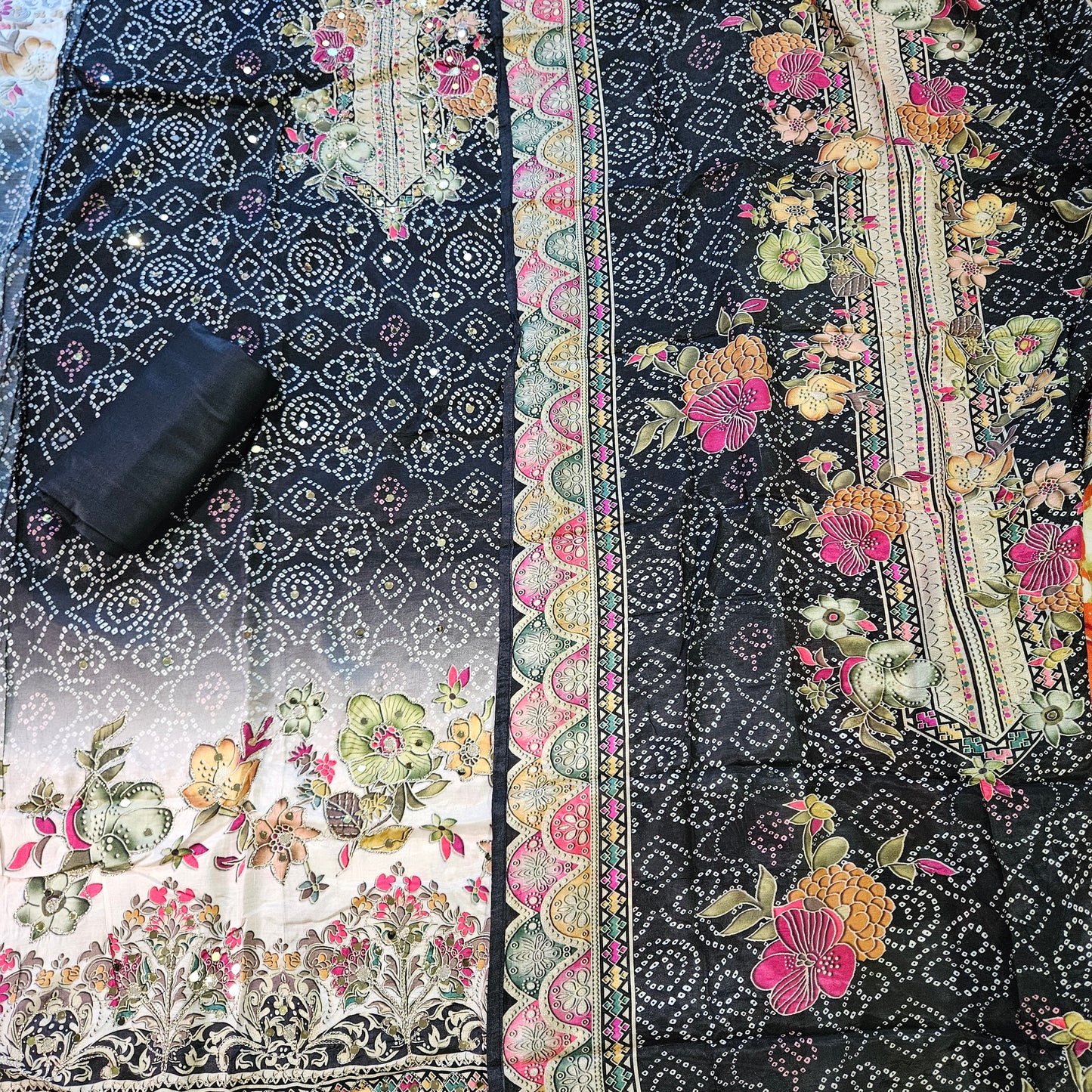 BLACK MUSLIN EMBROIDERY SUIT