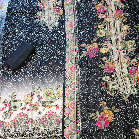 BLACK MUSLIN EMBROIDERY SUIT