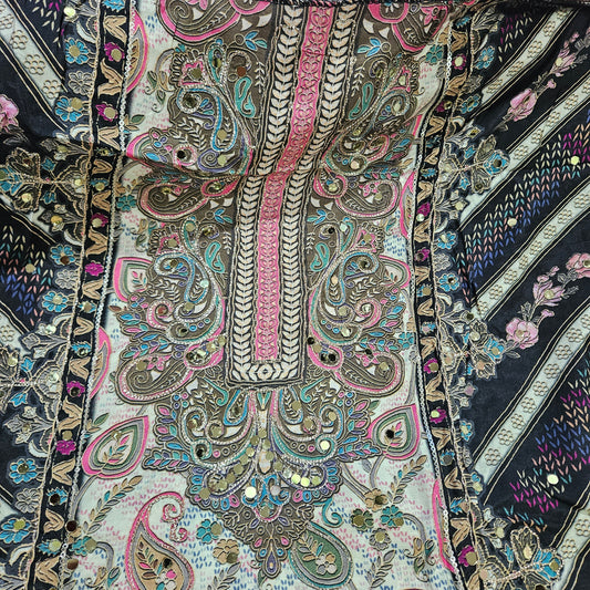 Black Muslin Embroidery Suit