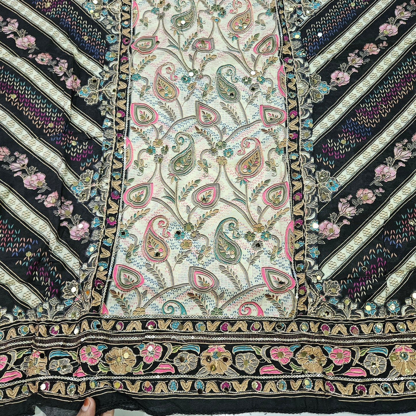 Black Muslin Embroidery Suit