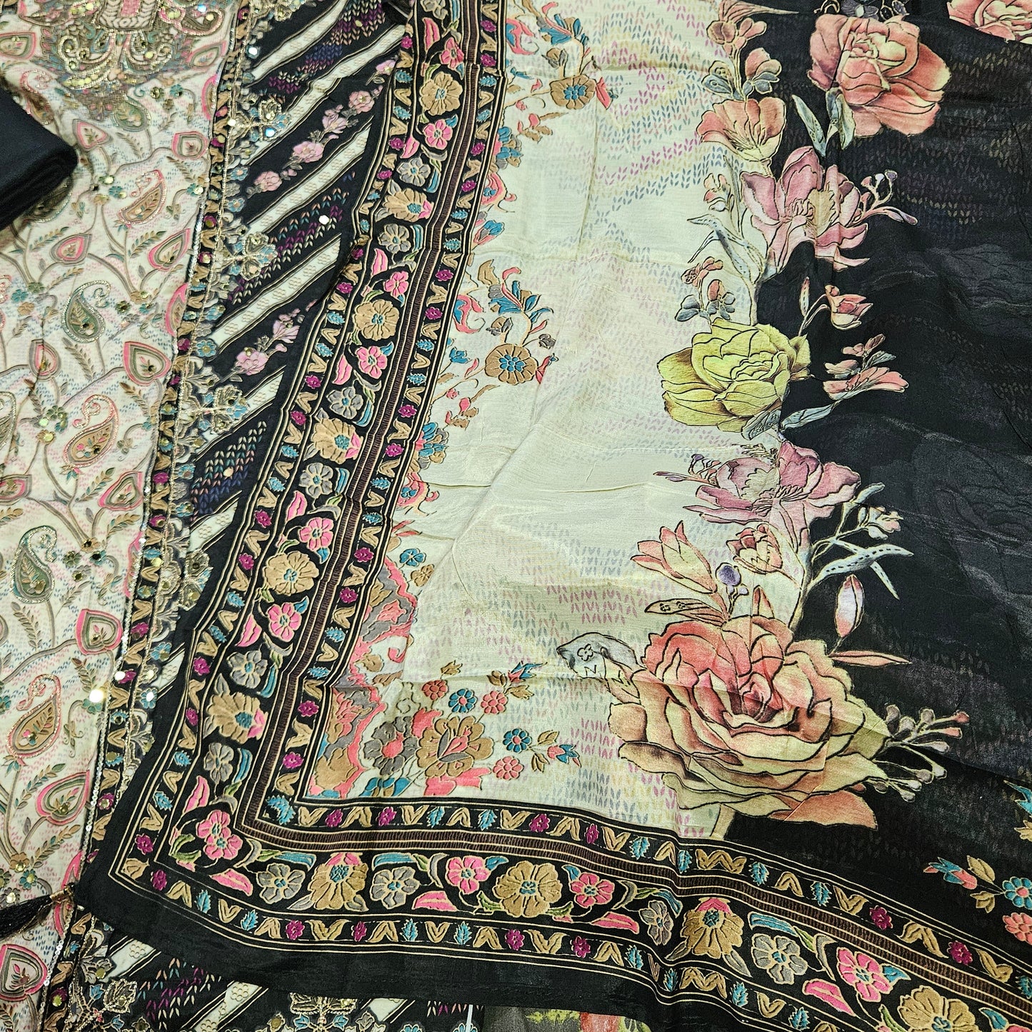 Black Muslin Embroidery Suit