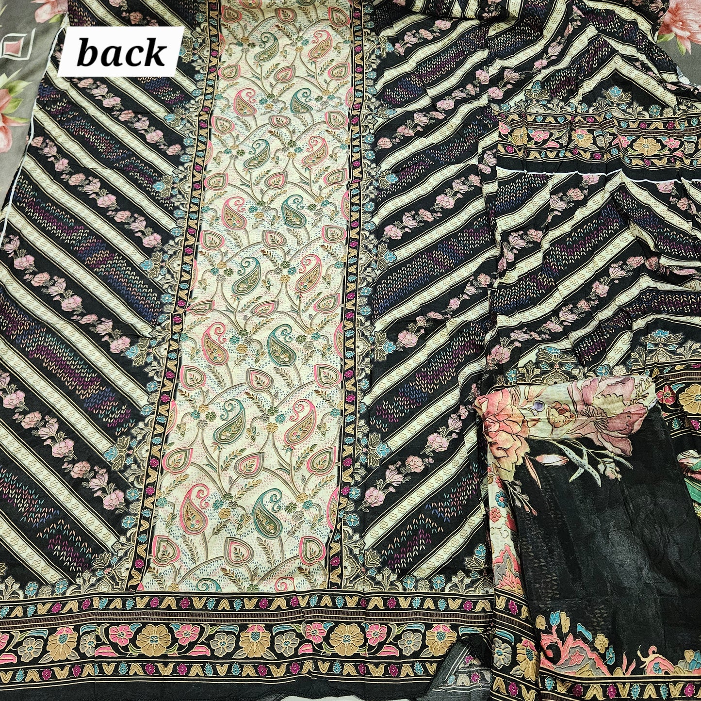 Black Muslin Embroidery Suit